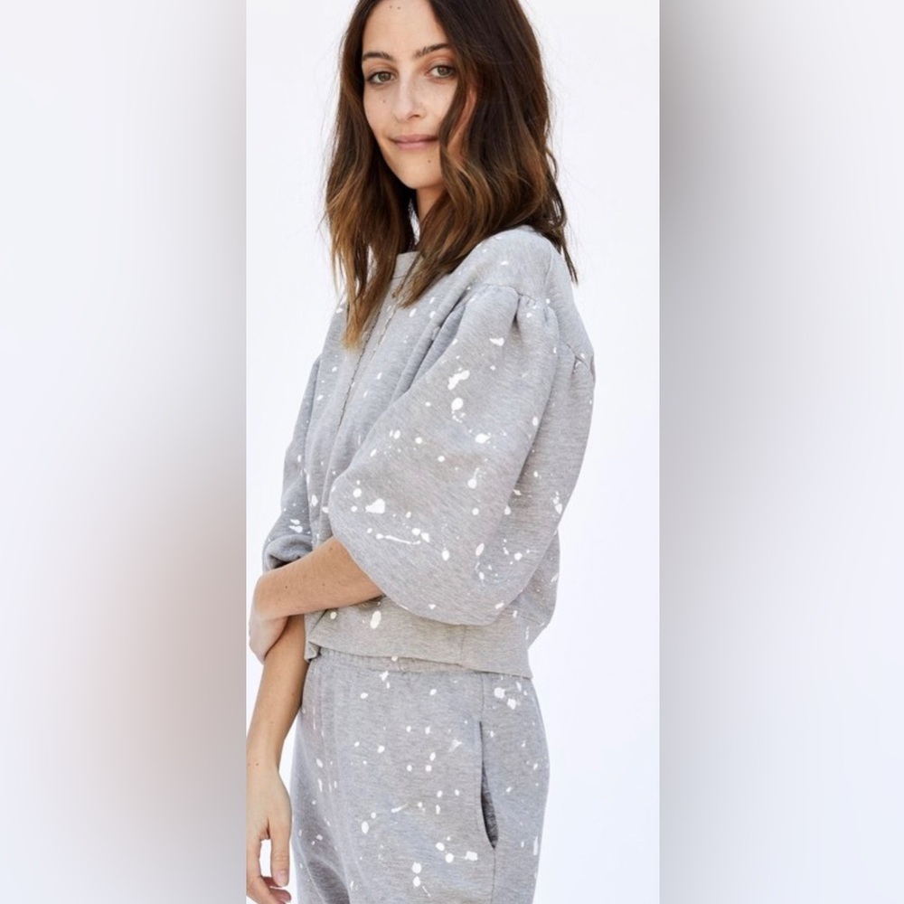 🌴😍 CLARE V Dropped Sleeve Grey W/ White Paint Splattered 2XL Sweatshirt! 🌟🎊
